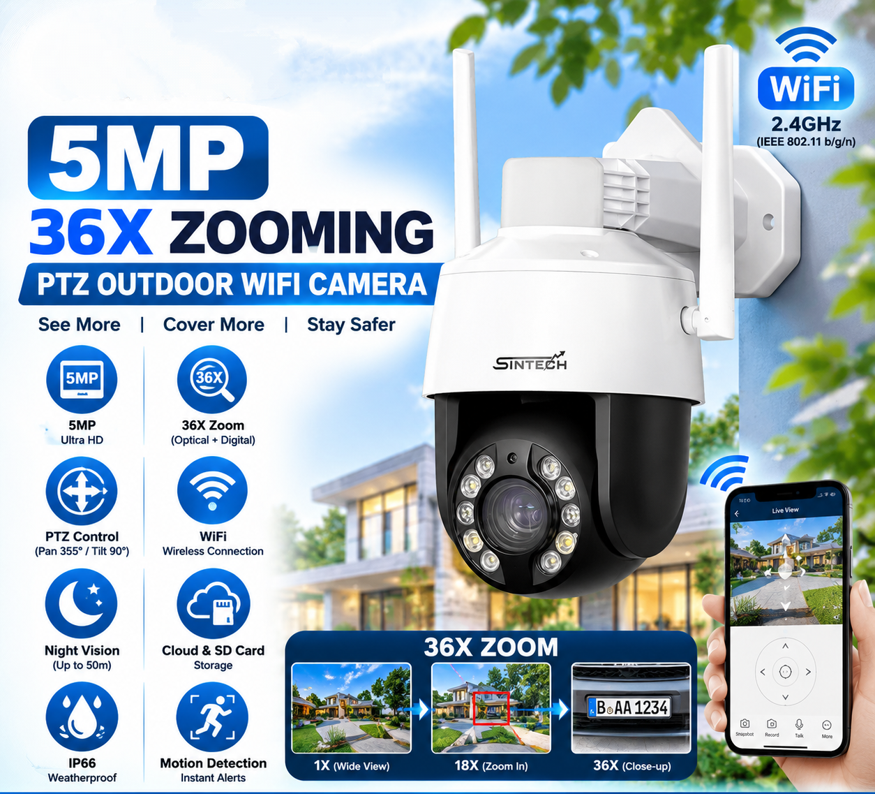 5MP 36X Zooming PTZ WiFi Camera (Outdoor)