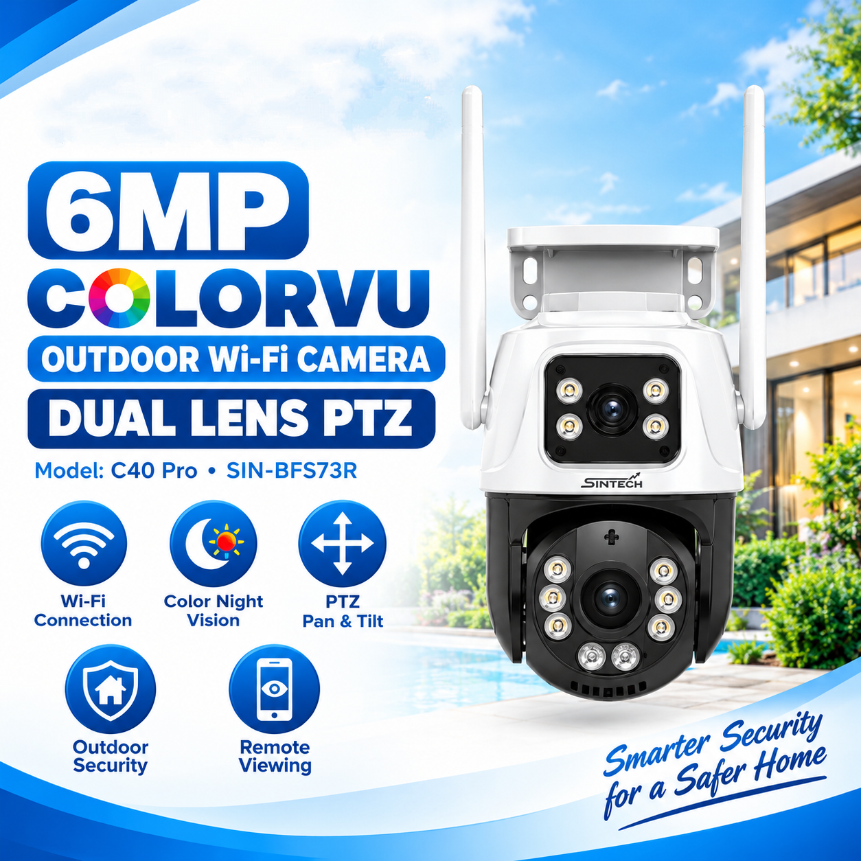 6MP ColorVu Outdoor WiFi Camera (Dual Lens)