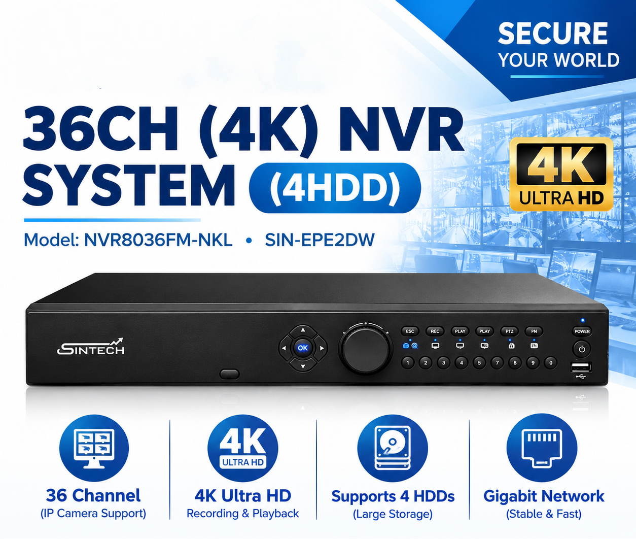 36CH (4K) NVR System (4HDD)