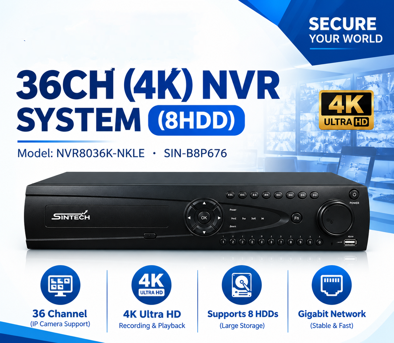 36CH (4K) NVR System (8HDD)